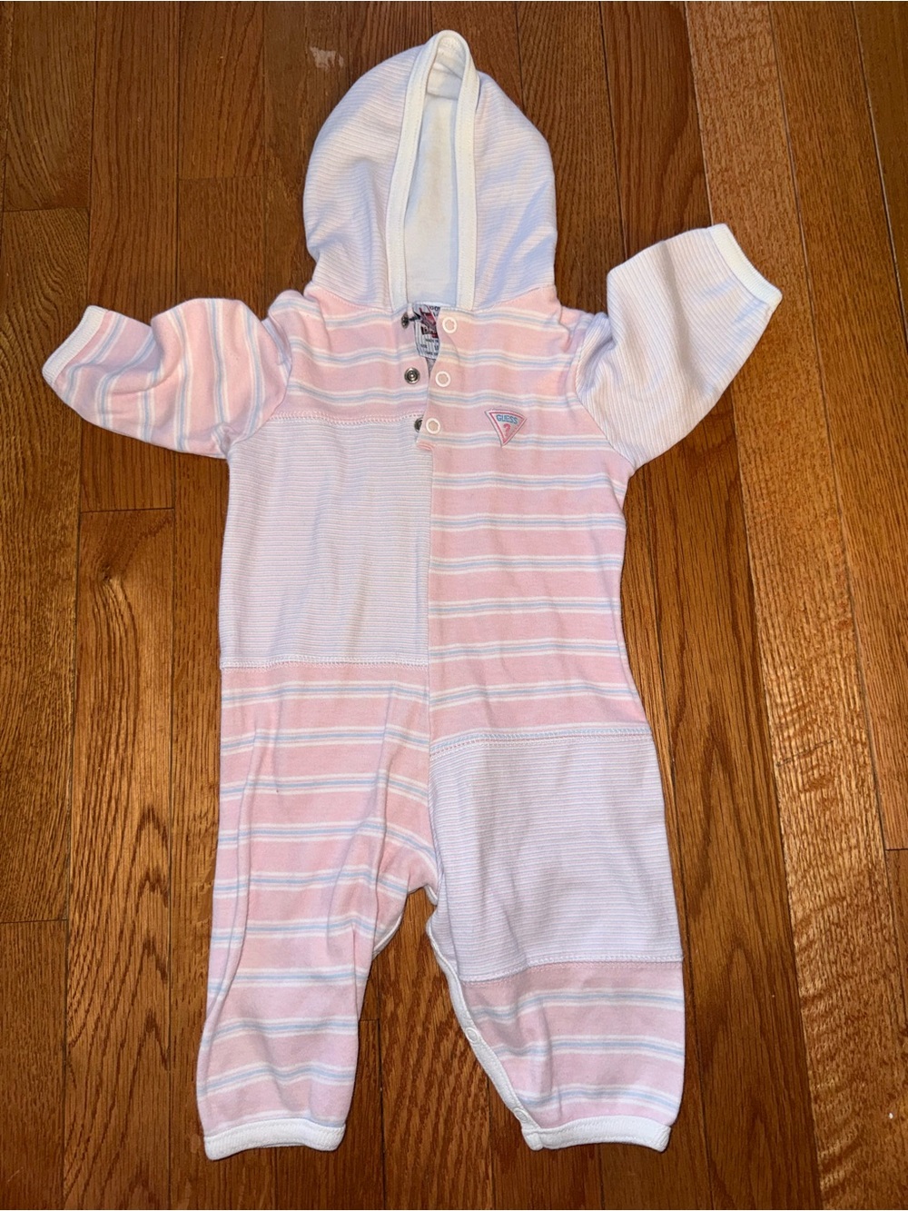 Vintage GUESS Striped Pink & White Hooded One-Piece for Kids